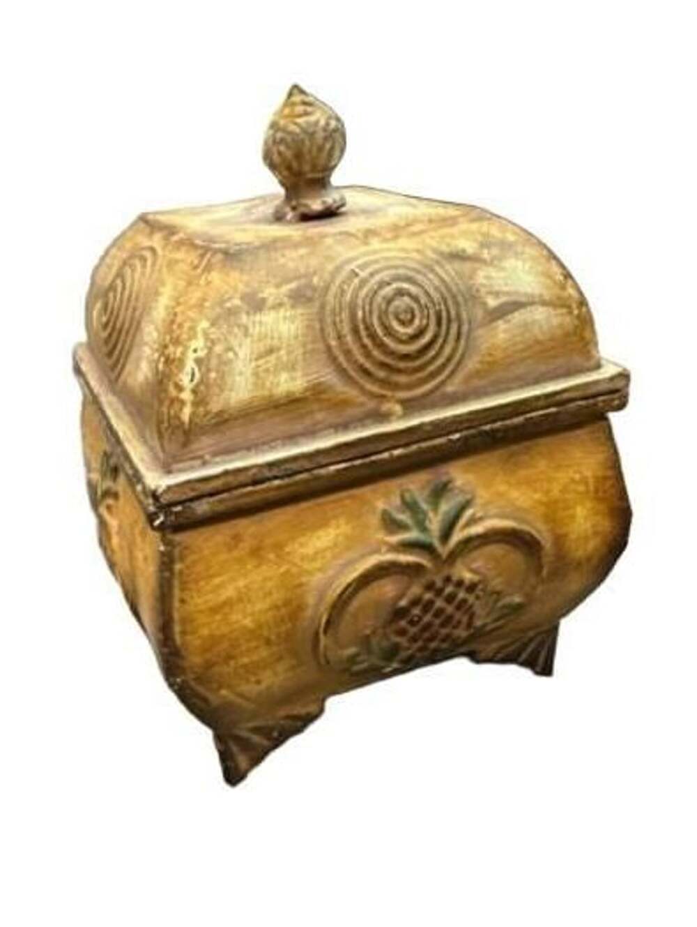 Vintage Ornate Footed Decorative Trinket Box with Lid and Pineapple Motif